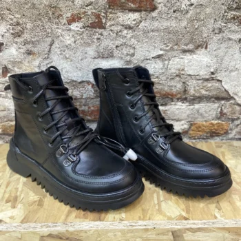 بوت چرم زنانه بند دار مشکی ساقدار مدل اﯾﮑﺎد