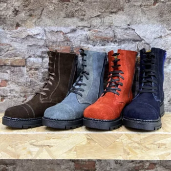 بوت چرم زنانه پاشنه کوتاه و بند دار مدل اﻓﺸﺎن