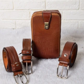 ست کیف یک طرفه و کمربند چرم مردانه مدل شیان